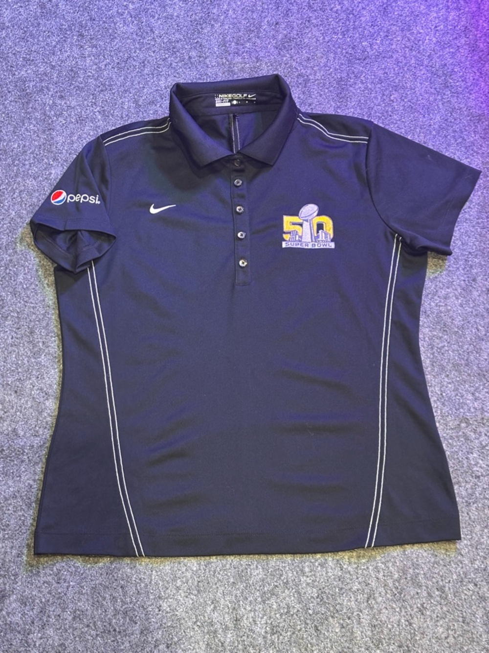 Nike Black Gold Super Bowl 50 Embroidered Polo Logo